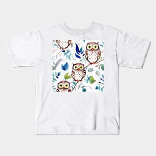 Watercolor owl pattern Kids T-Shirt